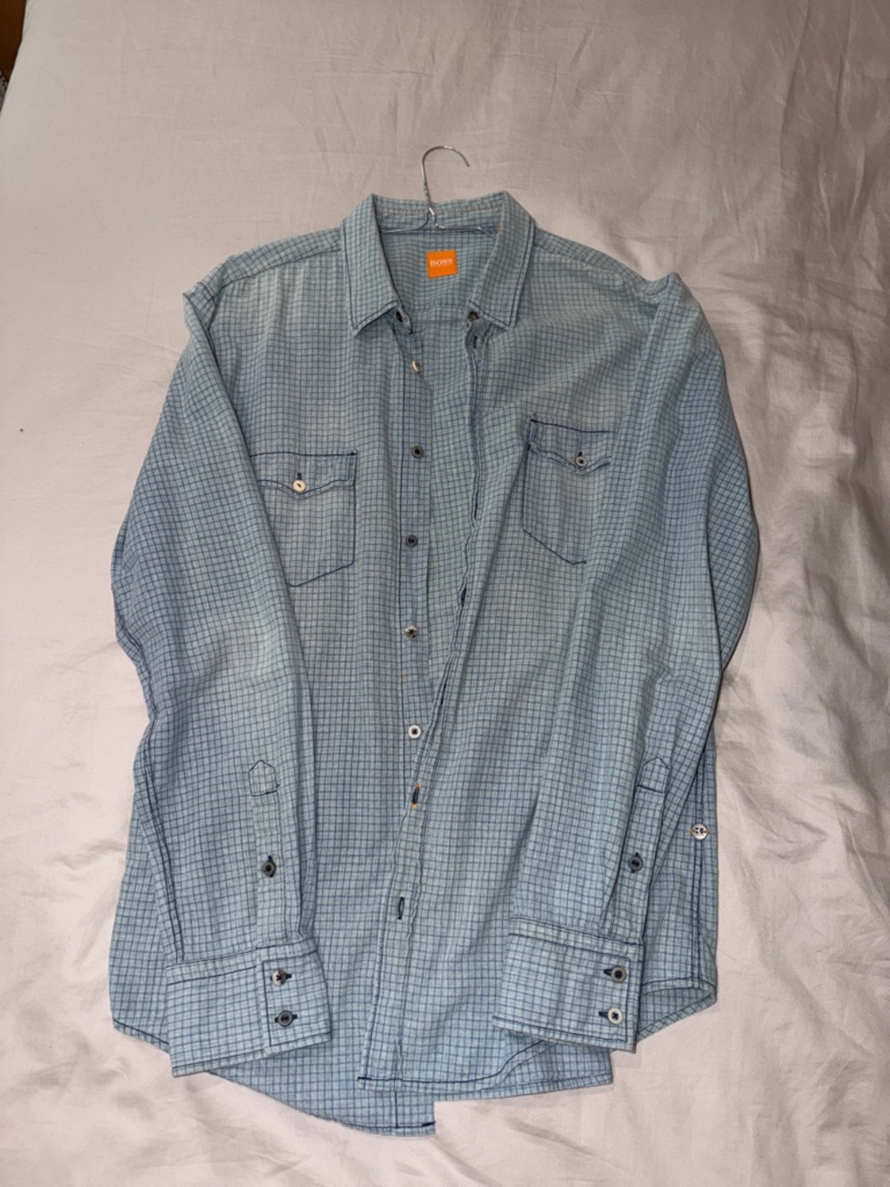 BOSS Light Blue Checked (denim design) Long-Sleeve Button Shirt